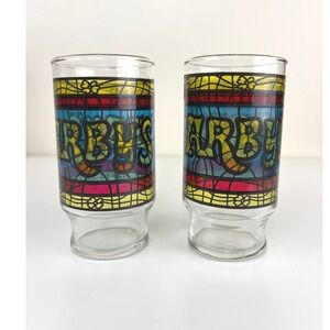 Vintage 1970s Arby's Stained Glass Tumblers Set of 2 Restaurant Advertising